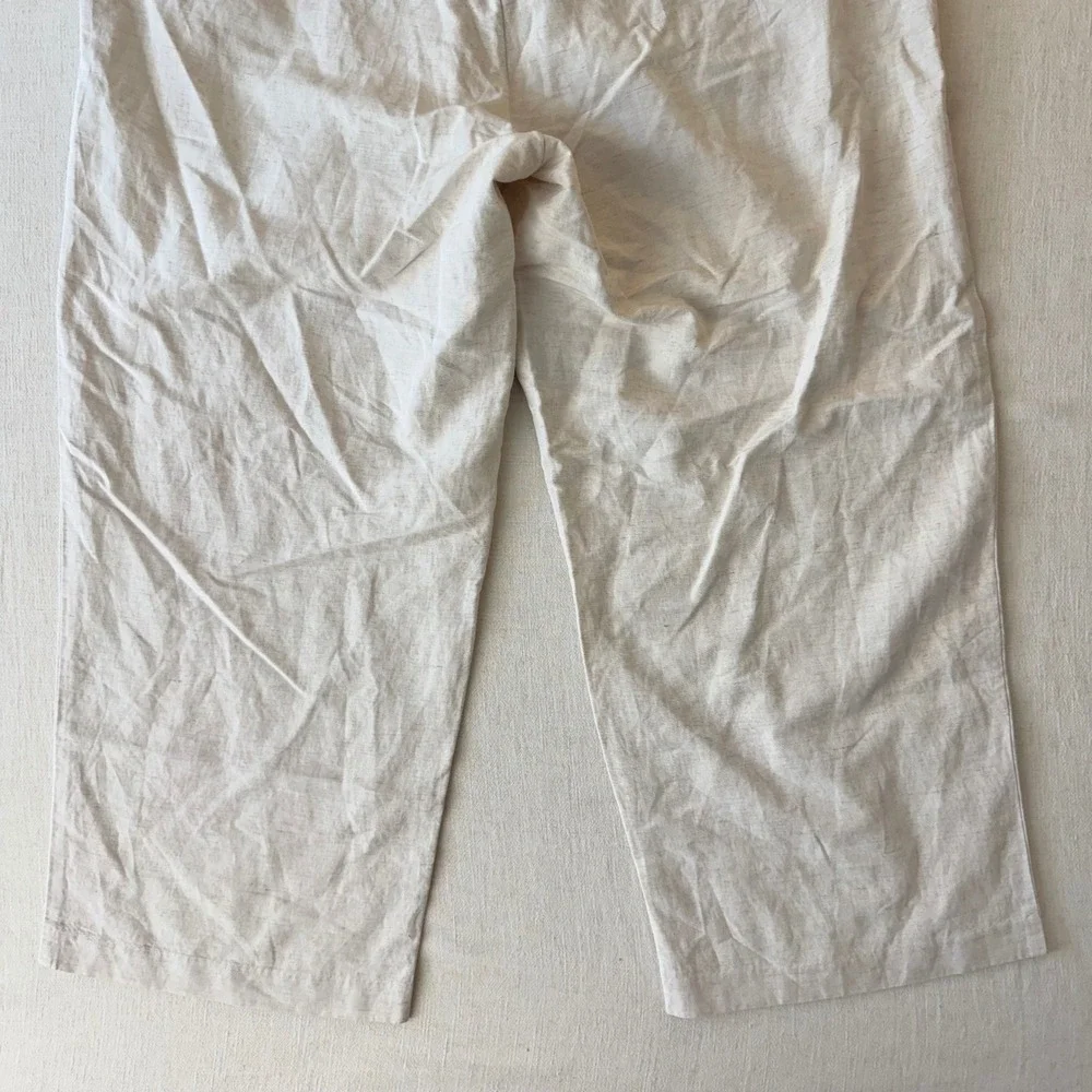 H&M MAMA Linen Blend Maternity Pants XL Beige Straight Leg Over Belly NWT